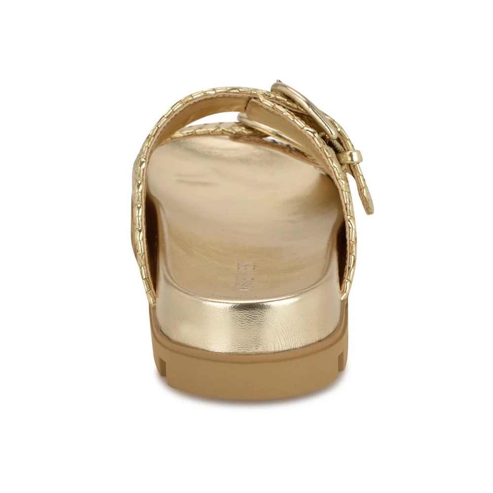 Nine West Gold Braided Buckle Slide Sandals - Picture 3 of 5
